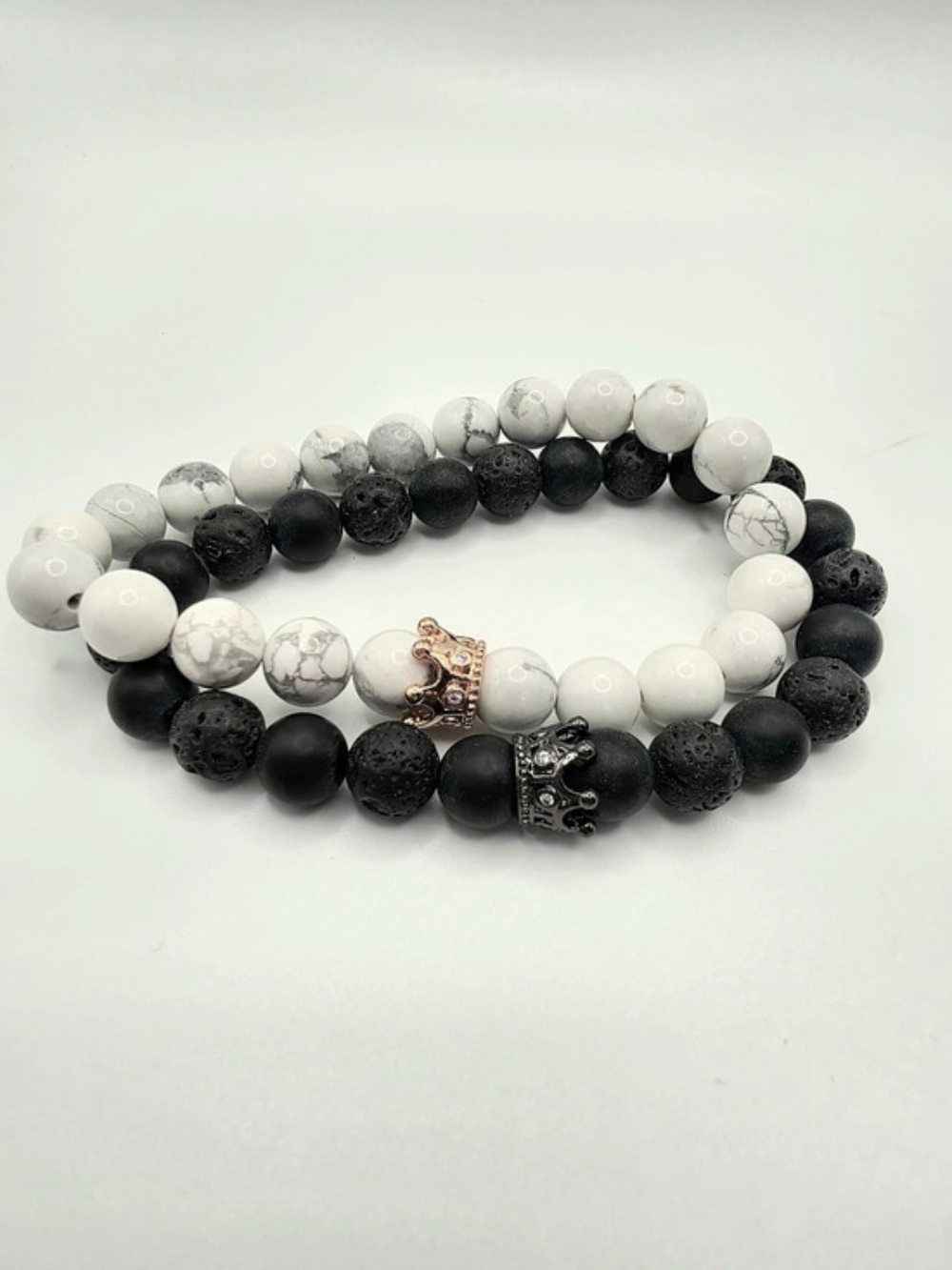Volcanic Black And White Stone Bracelet With Crown Gem Matching Brand new.